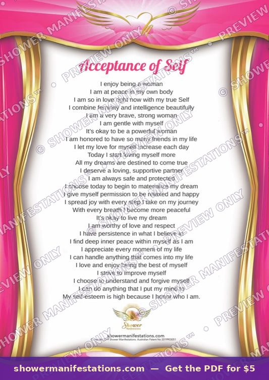 Acceptance of Self Affirmation Poster — waterproof shower affirmation poster Australia