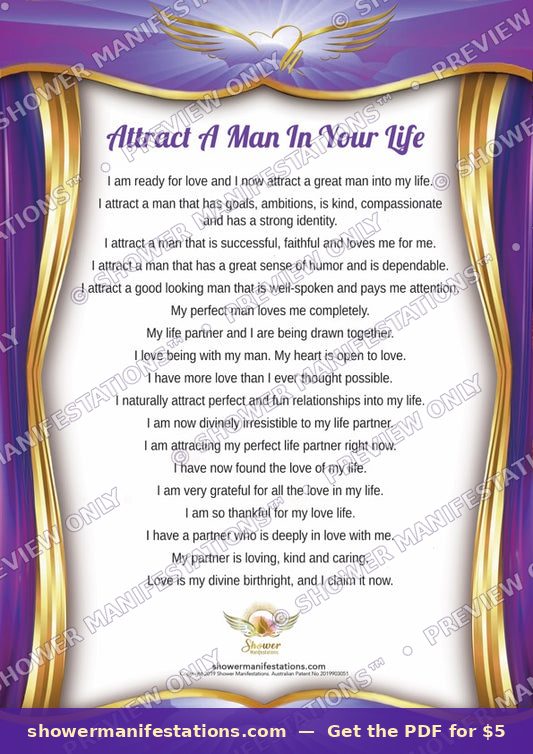 Attract a Man Affirmation Poster — waterproof shower affirmation poster Australia