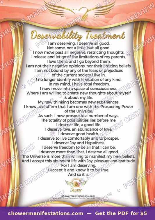 Deservability Affirmation Poster — waterproof shower affirmation poster Australia