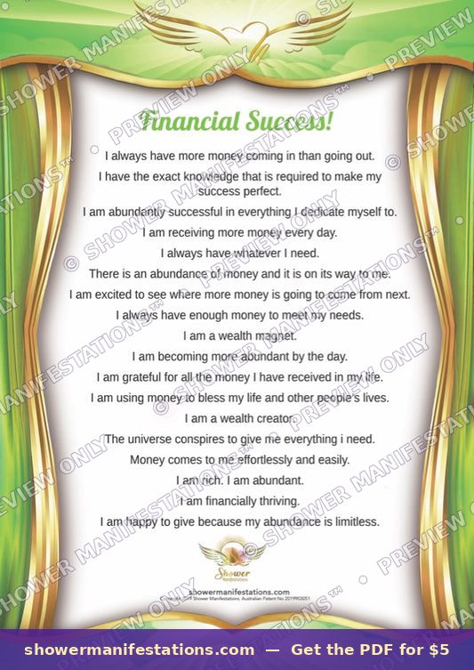 Financial Success Affirmation Poster — waterproof shower affirmation poster Australia