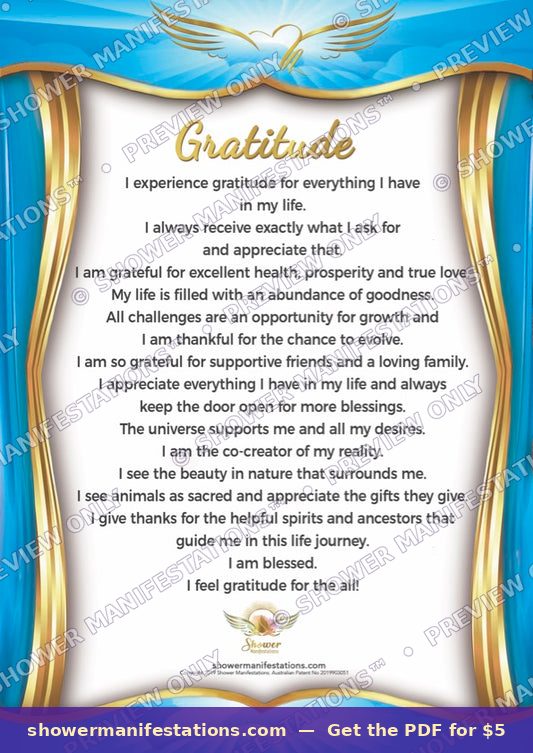 Gratitude Affirmation Poster — waterproof shower affirmation poster Australia