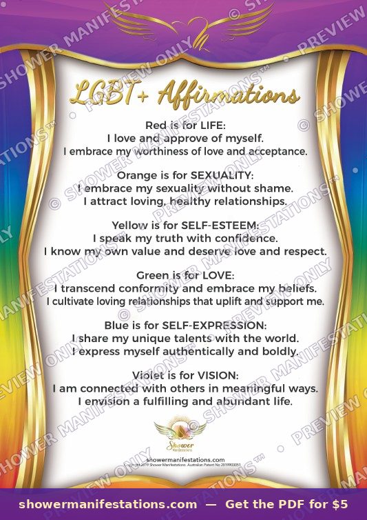 LGBT Affirmation PDF — waterproof shower affirmation poster Australia