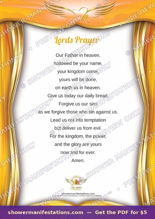 Lord's Prayer (Anglican) Affirmation PDF — waterproof shower affirmation poster Australia