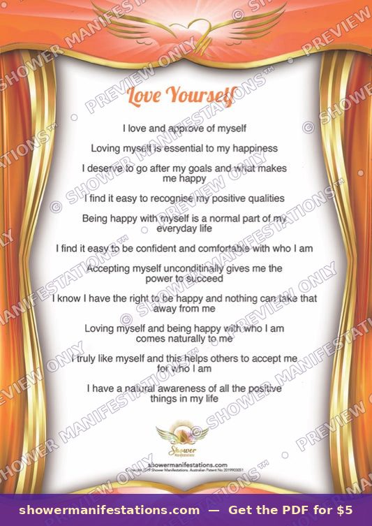 Love Yourself Affirmation Poster — waterproof shower affirmation poster Australia