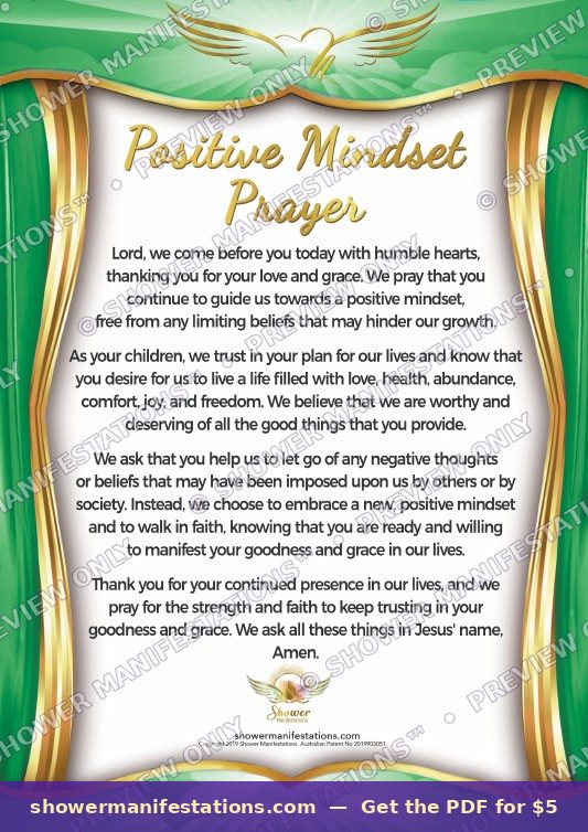 Mindset Prayer Affirmation PDF — waterproof shower affirmation poster Australia